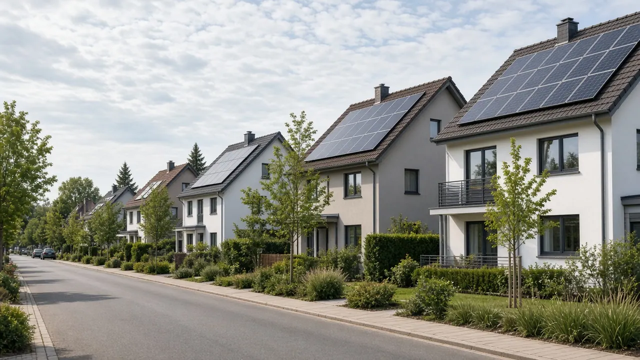Photovoltaik in einem deutschen Wohngebiet